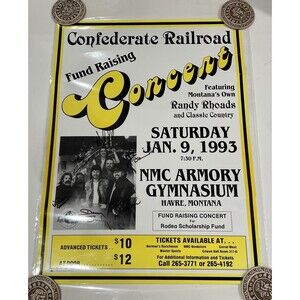 Vintage Autographed CONFEDERATE RAILROAD CONCERT Poster 1993 Havre, Montana